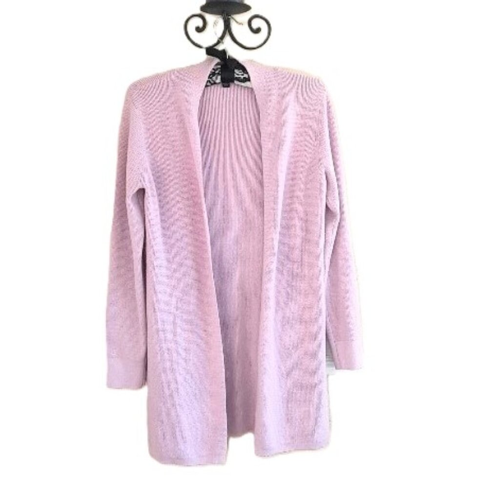 Cyrus Long Cardigan in Waffle Knit Pink Small